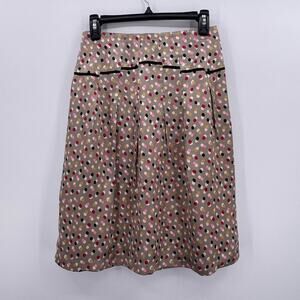 J Peterman Sz 2 Silver Satin Short A Line Skirt Multicolor Polka Dot Lined